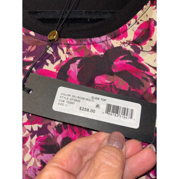 Large Kobi Halperin Susie Floral Print Contrast Sleeve Top $275 retail - Picture 5 of 10